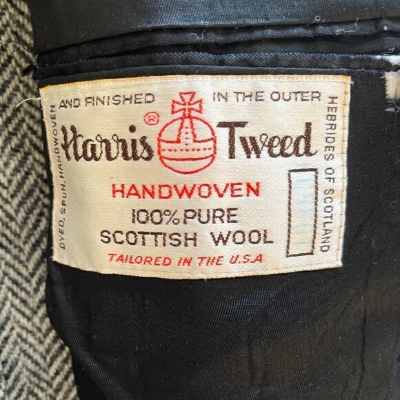 Vintage 1960s Harris Tweed Sport Coat Gray Herringbone Jacket 42R Scottish - Picture 2 of 9
